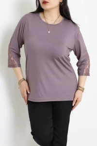 Kolları Dantelli Büyük Beden Bluz Açıklila - 50165.1954.