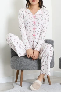 Viskon Ribana Fiyonklu Pijama Takımı Beyazçiçek - 784.1287.