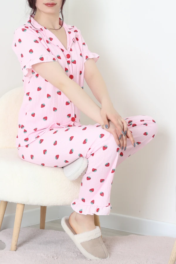 Bürümcük Fırfırlı Pijama Takımı Pembeçilek - 127.1287.