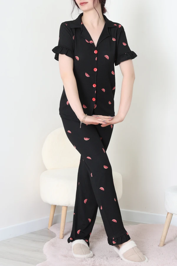 Bürümcük Fırfırlı Pijama Takımı Siyahkarpuz - 127.1287.