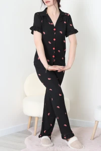 Bürümcük Fırfırlı Pijama Takımı Siyahkarpuz - 127.1287.
