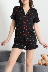 Bürümcük Fırfırlı Şortlu Pijama Takımı Siyahçilek - 149.1287.