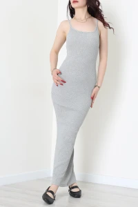 İp Askılı Maksi Boy Kaşkorse Elbise Gri - 71022.1748.