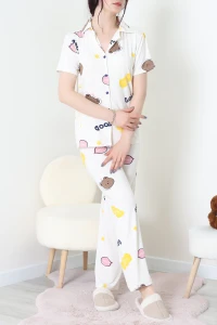 Milan Kumaş Düğmeli Pijama Takımı Bejpembe - 750.1287.