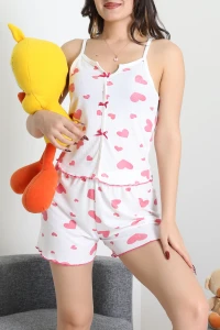 Viskon Ribana Şortlu Pijama Takımı Pembekalp - 786.1287.