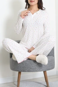 Viskon Ribana Baharlık Pijama Takımı Beyazçiçek - 791.1287.