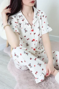 Bürümcük Fırfırlı Pijama Takımı Kremayı - 127.1287.