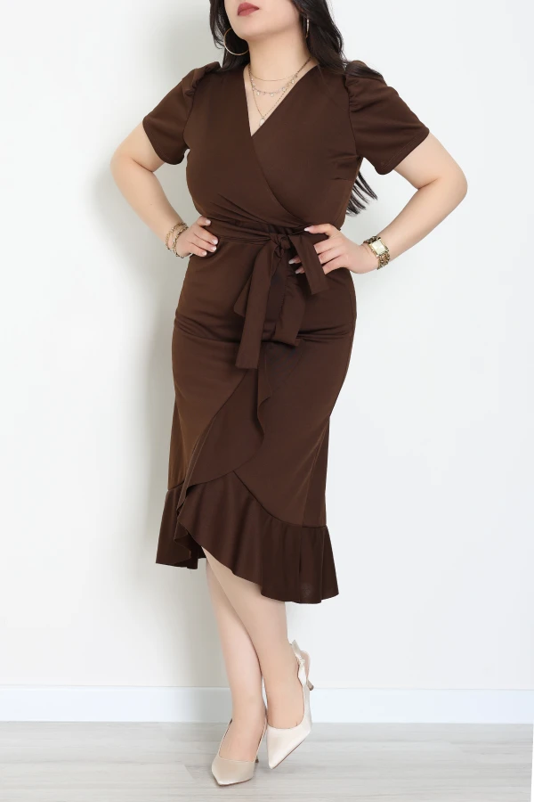 Büyük Beden Kruvaze Elbise Acıkahve - 41160.1592.