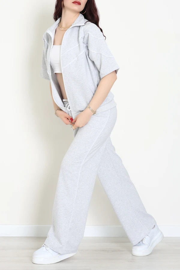 2 İplik Fermuarlı Eşofman Takımı Gri - 52223.1857.