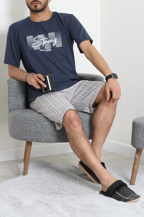 Kısa Kollu Süprem Erkek Şortlu Pijama Takımı Lacivert - 70945.1961.