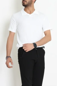 Polo Yaka Bürümcük Erkek Tişört Beyaz - 70928.1937.