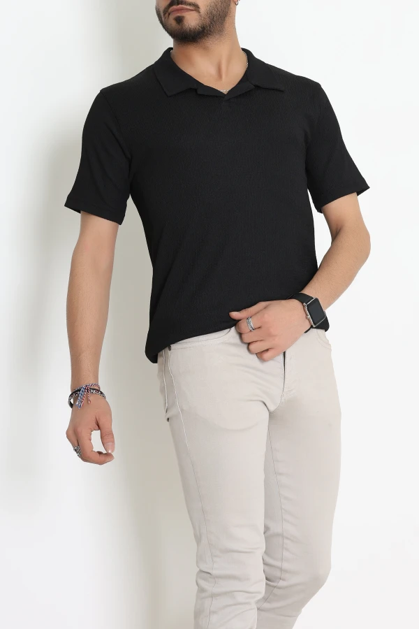 Polo Yaka Bürümcük Erkek Tişört Siyah - 70928.1937.