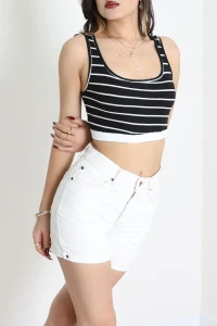 Çizgili Kaşkorse Crop Bustiyer Siyah - 71033.1748.