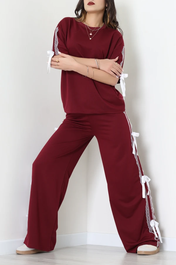 Dantel Şeritli Eşofman Takımı Bordo - 52213.1857.