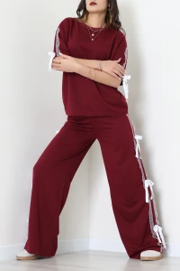 Dantel Şeritli Eşofman Takımı Bordo - 52213.1857.