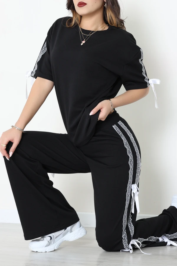 Dantel Şeritli Eşofman Takımı Siyah - 52213.1857.