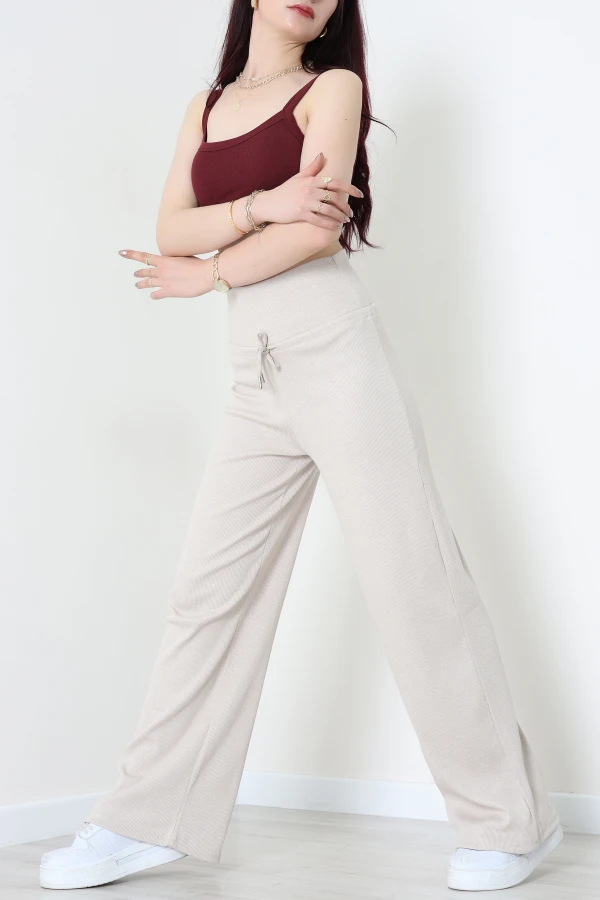 Yıkamalı Kaşkorse Palazzo Pantolon Bej - 70895.1567.