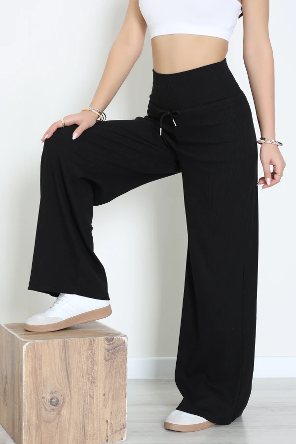 Yıkamalı Kaşkorse Palazzo Pantolon Siyah - 70895.1567.