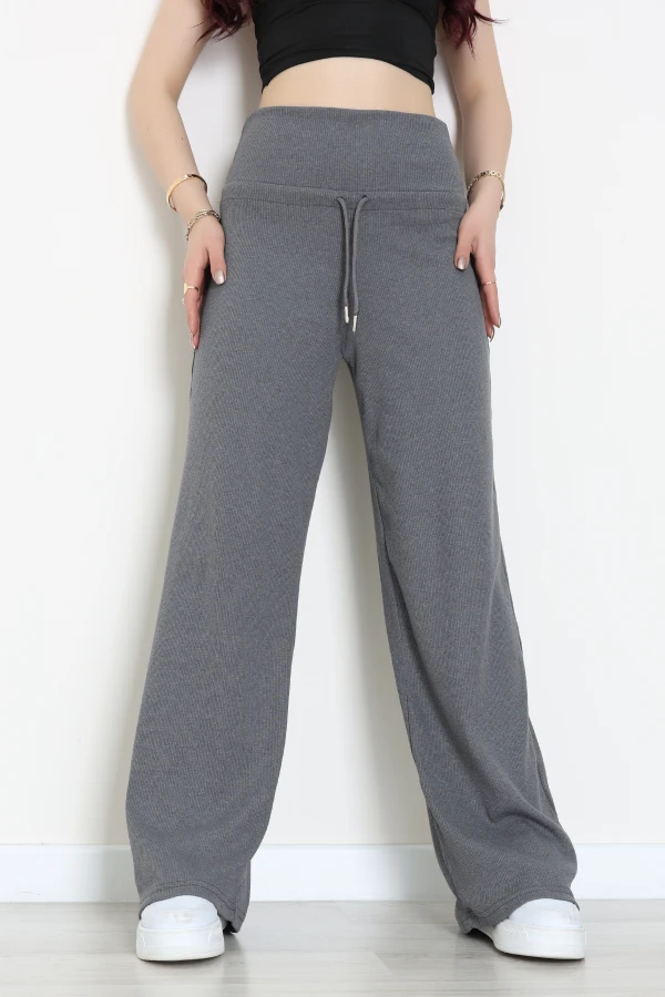 Yıkamalı Kaşkorse Palazzo Pantolon Füme - 70895.1567.