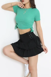 Yan Büzgülü Bağlama Detay Kaşkorse Bluz Yeşil - 71051.1748.