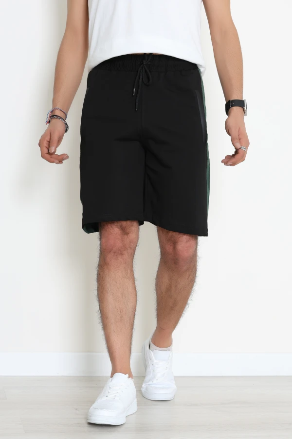 2 İplik Yan Bantlı Erkek Şort Siyahyeşil - 71083.2066.