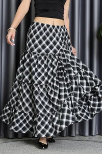 Ekose Desenli Asimetrik Etek Siyahbeyaz - 71113.2092.
