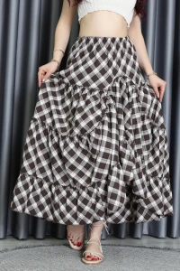 Ekose Desenli Asimetrik Etek Kahvebej - 71113.2092.