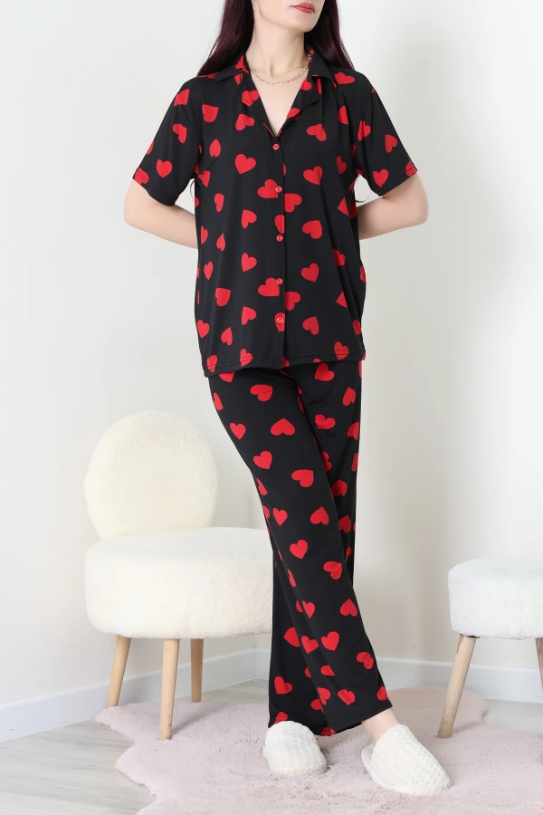 Milan Kumaş Düğmeli Pijama Takımı Kırmızıkalp - 750.1287.