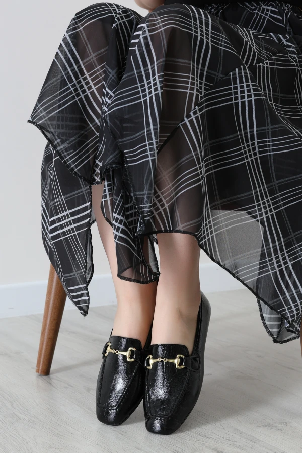 Rugan Tokalı Loafer Babet Siyah - 32009.1932.