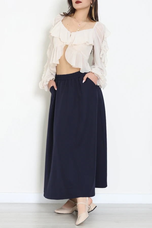 Dabıl Kumaş Cepli Etek Lacivert - 43952.1884.