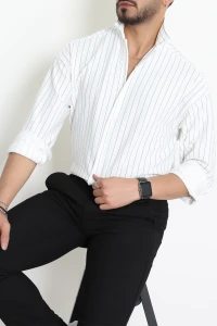 Zra Crep Çizgili Erkek Gömlek Beyaz - 71097.1947.
