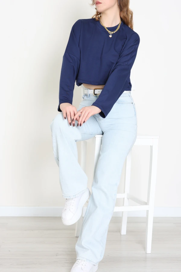 Yarasa Kol Crop Bluz Lacivert - 3104.1247. | HaydiGiy