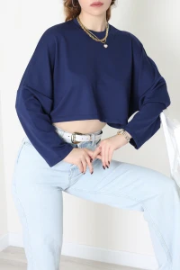 Yarasa Kol Crop Bluz Lacivert - 3104.1247.