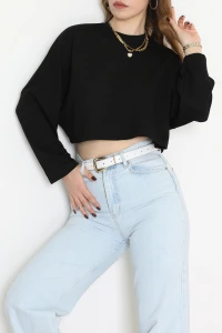 Yarasa Kol Crop Bluz Siyah - 3104.1247.