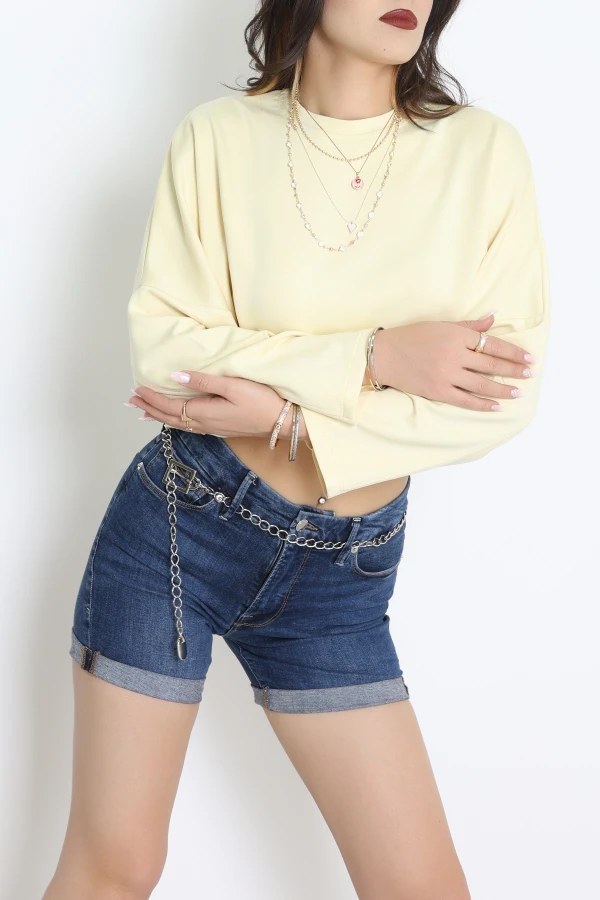 Yarasa Kol Crop Bluz Sarı - 3104.1247.