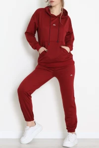 2 İplik Kapşonlu Baskılı Eşofman Takımı Bordo - 31318.1878.