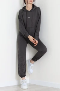 2 İplik Kapşonlu Baskılı Eşofman Takımı Antrasit - 31318.1878.