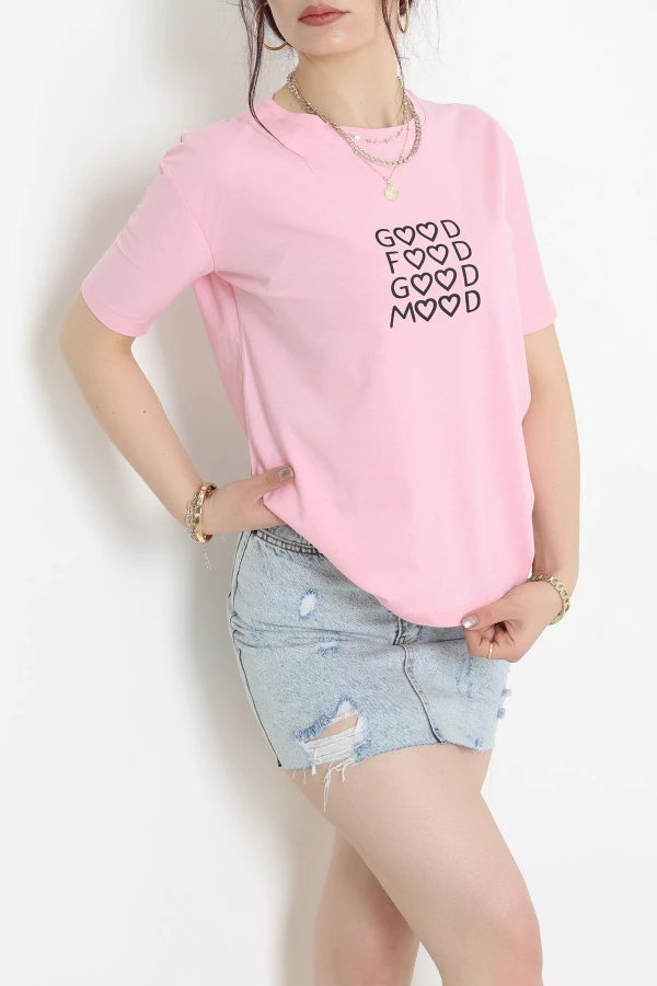 Suprem Nakışlı Tişört Pembe - 31886.1878.