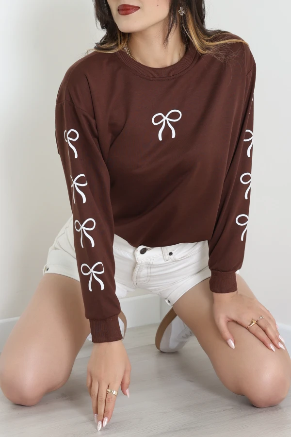 2 İplik Bisiklet Yaka Sweat Kahveekru - 42720.1878.