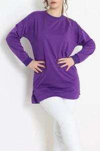 2 İplik Bisiklet Yaka Tunik Sweat Mor - 42765.1878.