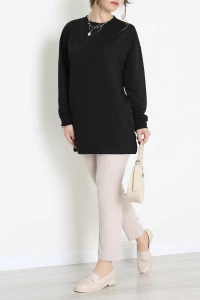 2 İplik Bisiklet Yaka Tunik Sweat Siyah - 42765.1878.