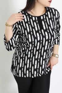 Büyük Beden Desenli Turlu Viskon Bluz Siyahzemin - 71093.1954.