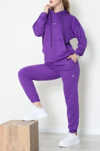 2 İplik Kapşonlu Baskılı Eşofman Takımı Mor - 31318.1878.