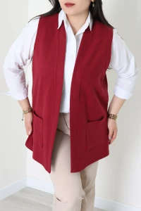 Selanik Kumaş Büyük Beden Yelek Bordo - 32221.1731.