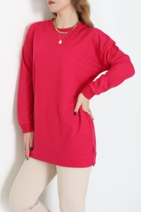 2 İplik Bisiklet Yaka Tunik Sweat Fuşya - 42765.1878.