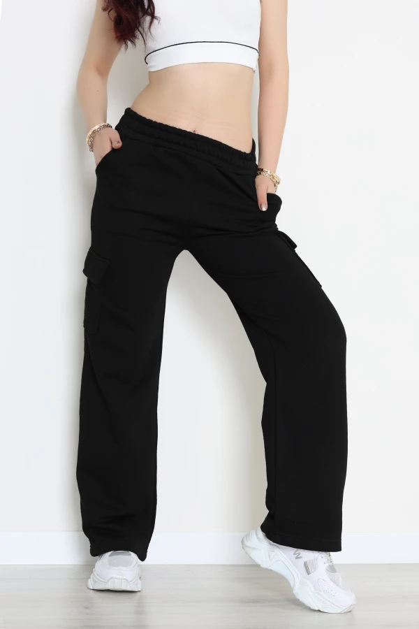 Kargo Cepli 3 İp Lik Şardonsuz Eşofman Altı Siyah - 52135.1878.