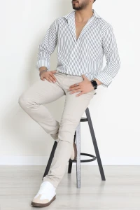 Poplin Çizgili Erkek Gömlek Beyazsiyah - 71094.1947.