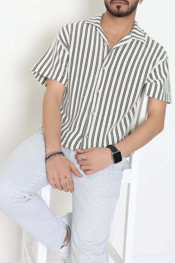 Jakar Örme Çizgili Erkek Gömlek Siyahçizgi - 71098.1947.