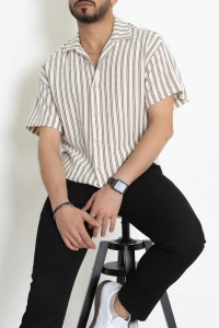 Jakar Örme Çizgili Erkek Gömlek Kahveçizgi - 71098.1947.