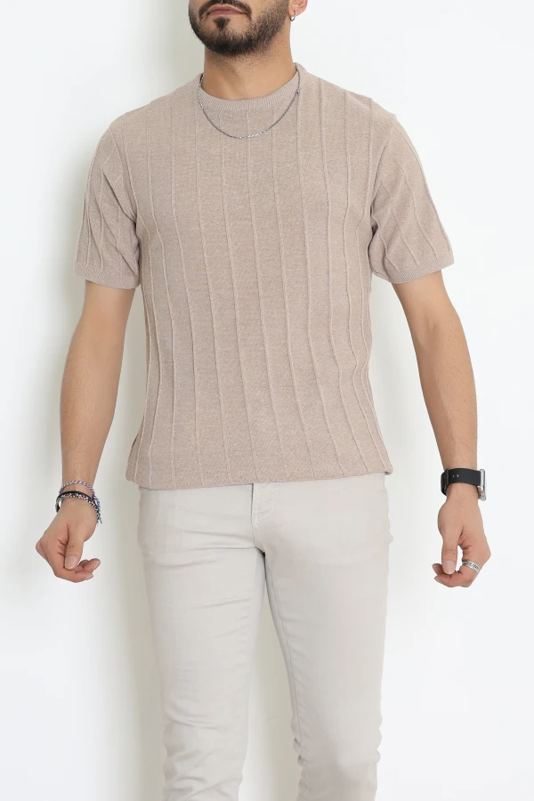 Fitilli Triko Erkek Tişört Bej - 71099.1947.